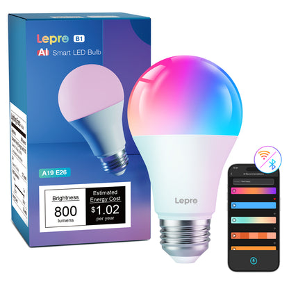 Lepro B1 AI Smart LED Bulb, Wi-Fi and Bluetooth Rgbww Color Changing, Works with Alexa and Google