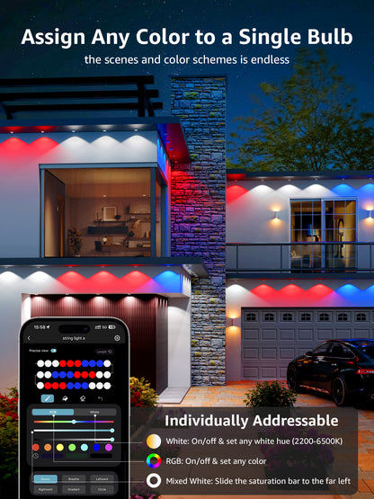 Lepro E1 AI Permanent Outdoor Lights, Smart RGB+IC Color Changing LED Eaves Lights APP Control Work with Alexa&Google Assistant (2.4 GHz WiFi), Waterproof for House, Halloween Christmas Decor