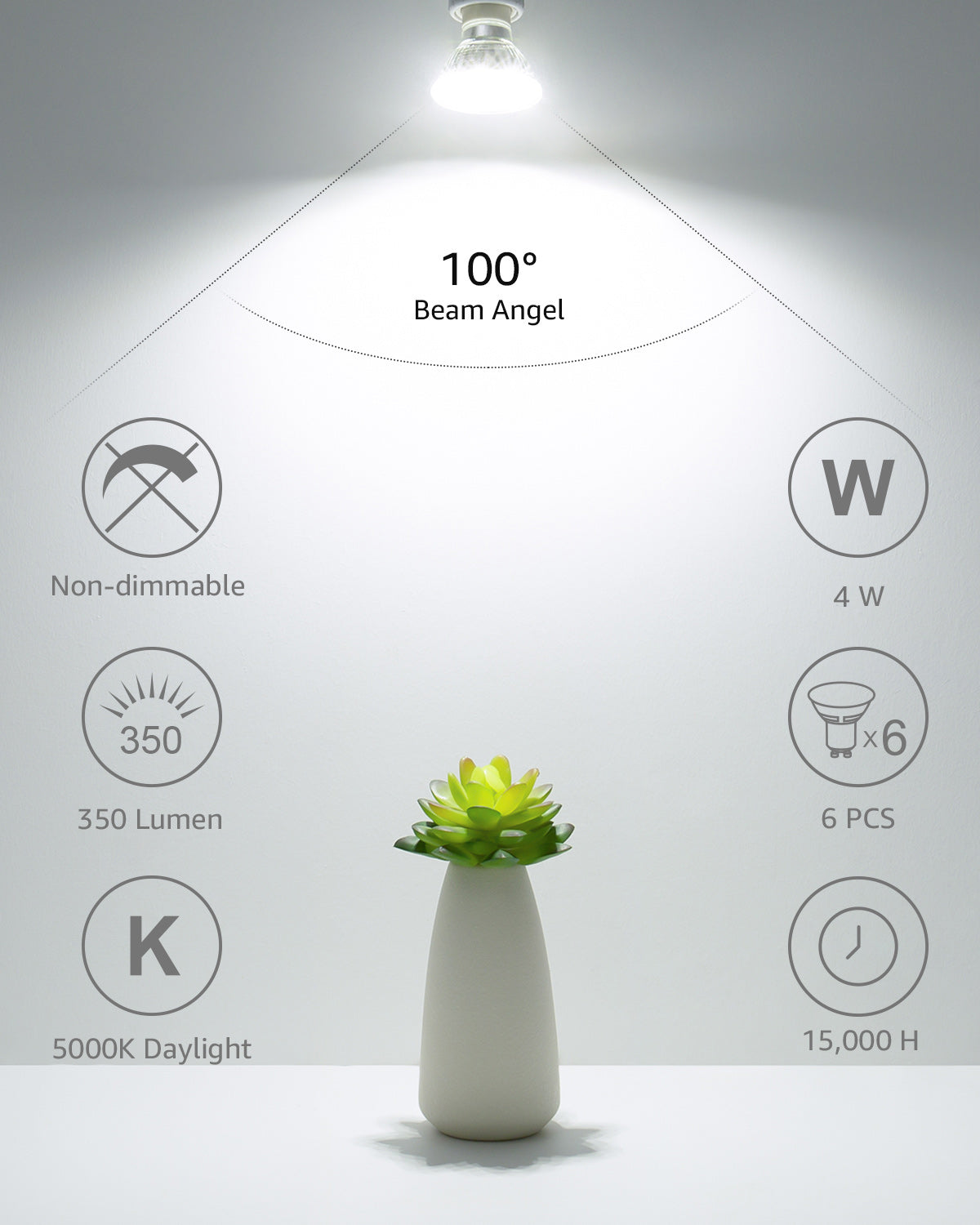 Lepro GU10 LED Light Bulbs Non-dimmable, Indoor Bulbs 4W 50W Replacement for Recessed Track Lighting, 3 Pack