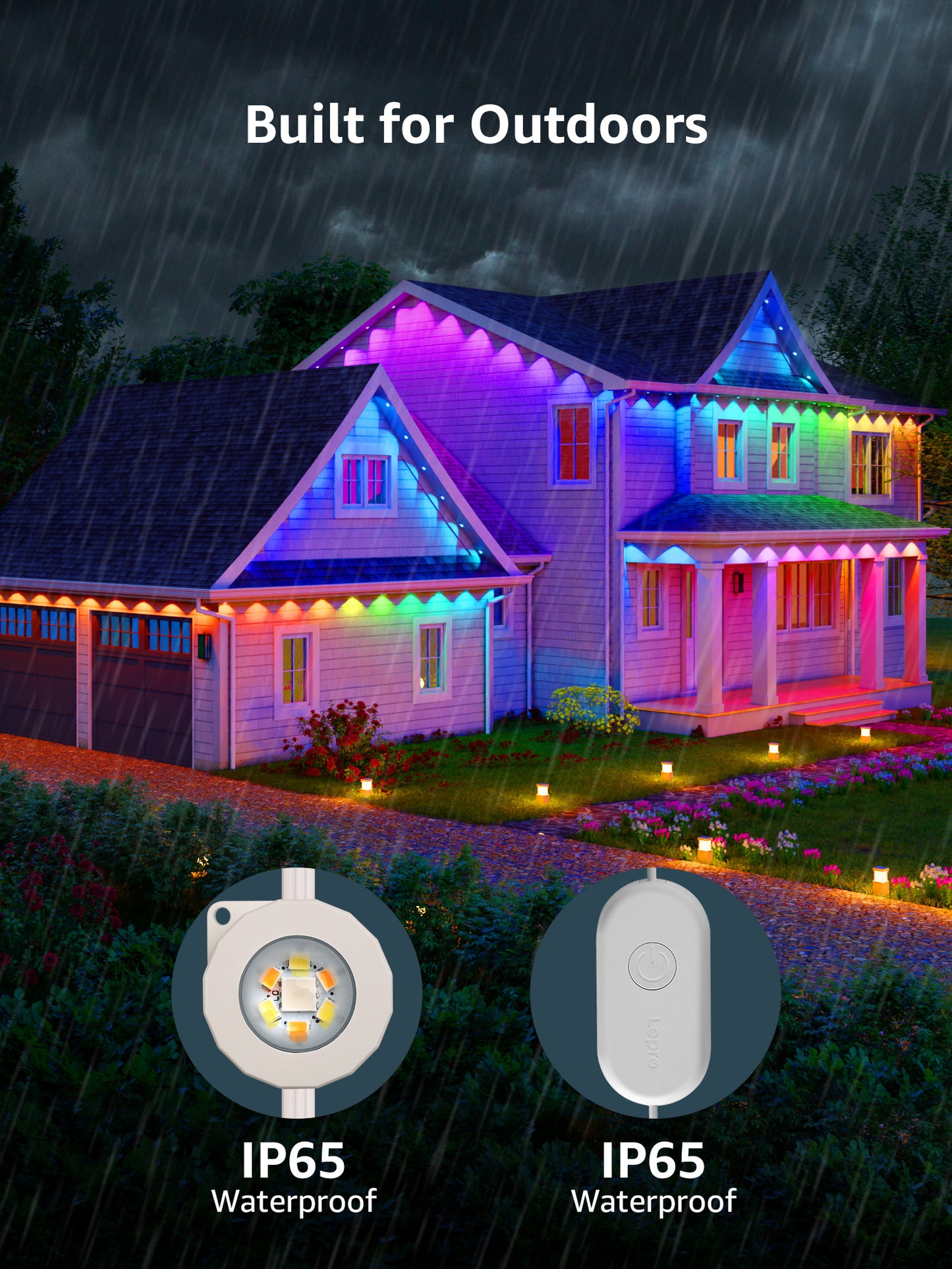 Lepro E1 AI Permanent Outdoor Lights, Smart RGB+IC Color Changing LED Eaves Lights APP Control Work with Alexa&Google Assistant (2.4 GHz WiFi), Waterproof for House, Halloween Christmas Decor