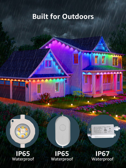 Lepro E1 AI Permanent Outdoor Lights, Smart RGB+IC Color Changing LED Eaves Lights APP Control Work with Alexa&Google Assistant (2.4 GHz WiFi), Waterproof for House, Halloween Christmas Decor