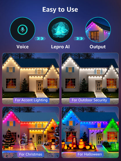 Lepro E1 AI Permanent Outdoor Lights, Smart RGB+IC Color Changing LED Eaves Lights APP Control Work with Alexa&Google Assistant (2.4 GHz WiFi), Waterproof for House, Halloween Christmas Decor
