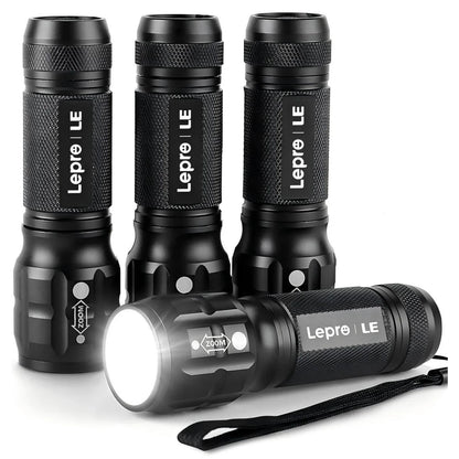 LE 2-Packs LED Flash Light LE1000 High Lumens, Mini Multifunction Tactical Flashlight , Zoomable, Waterproof, Adjustable Brightness, for Camping, Outdoor and Emergency Use (AAA Batteries Included)