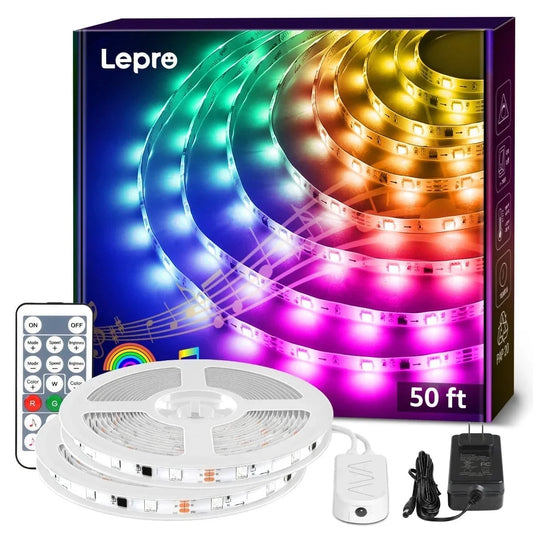 LE 49.2ft Music Sync LED Strip Lights for Bedroom, Upgrade 5050 RGB Waterproof Tape Lights with Remote, MagicColor for Christmas Party Decor