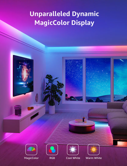 Lepro S1 AI LED Strip Lights, Smart RGB Light Strip with IC, Rainbow Effects, Color DIY, Personalized AI Lighting Designer, Wi-Fi & Bluetooth