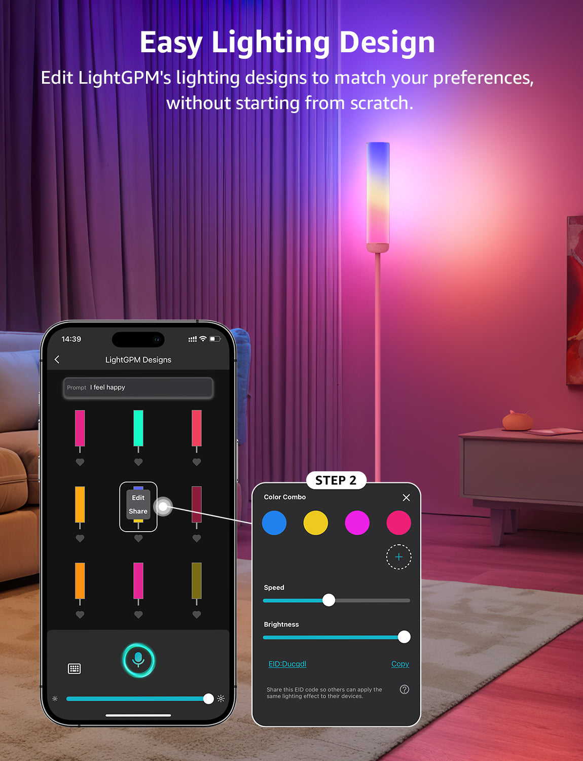 Lepro O1 AI Smart LED Corner Floor Lamp with AI Voice Control, RGB + Tunable White, 2300LM, WiFi & Bluetooth, Music Sync, Compatible with Alexa & Google Assistant, for Living Room, Bedroom, Office