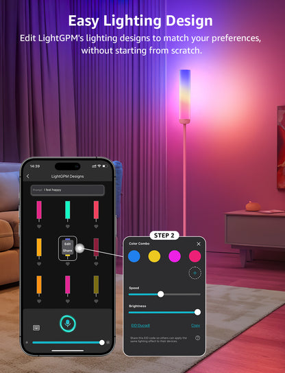 Lepro O1 AI Smart LED Corner Floor Lamp with AI Voice Control, RGB + Tunable White, 2300LM, WiFi & Bluetooth, Music Sync, Compatible with Alexa & Google Assistant, for Living Room, Bedroom, Office