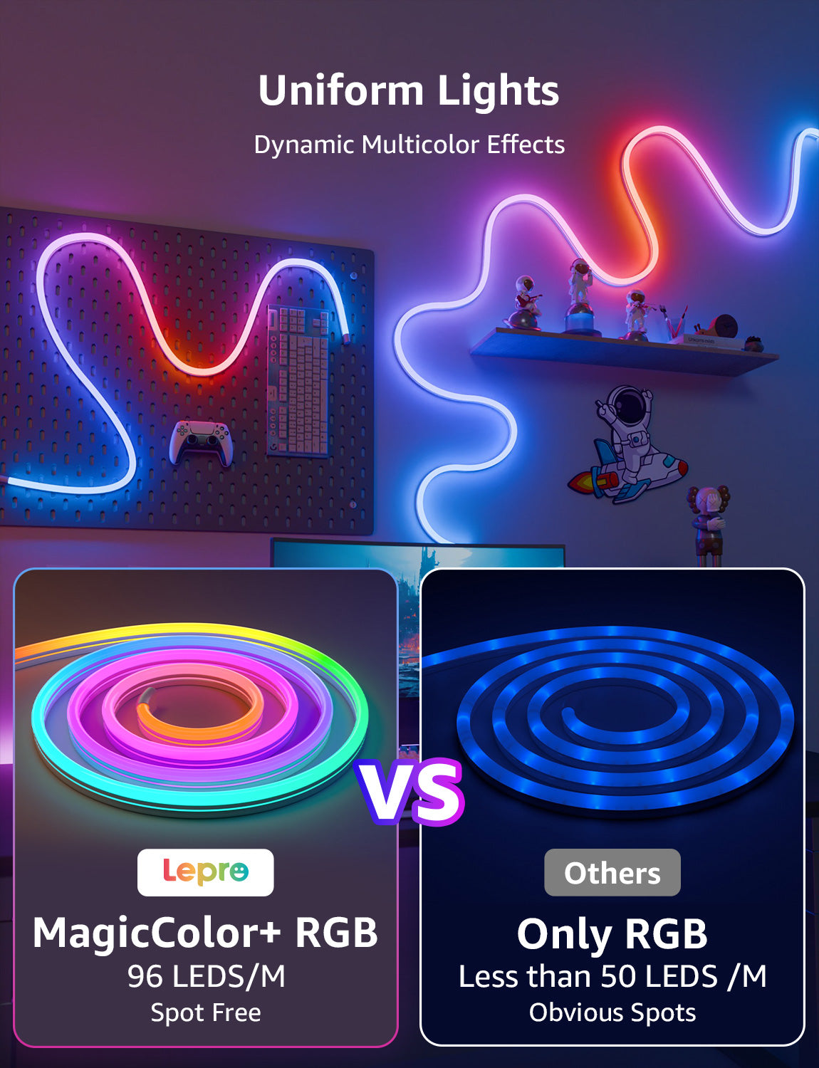 Lepro N1 AI Smart RGB Rope Lights for Christmas, Personalized AI Lighting Designer, LightBeats Music Sync, Color Segment DIY, Voice Control Via App, 9.84ft Wi-Fi & Bluetooth LED Strip Lights