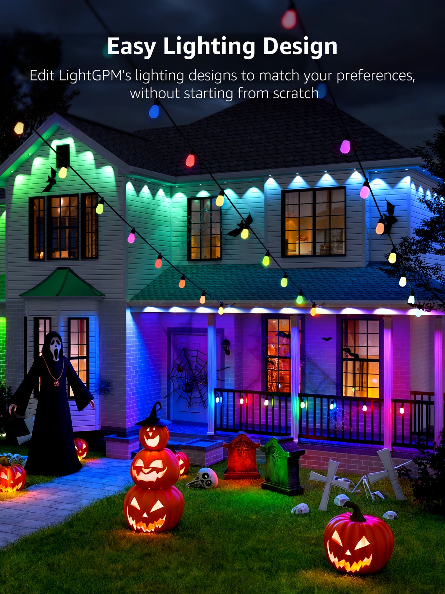 Lepro E1 AI Permanent Outdoor Lights, Smart RGB+IC Color Changing LED Eaves Lights APP Control Work with Alexa&Google Assistant (2.4 GHz WiFi), Waterproof for House, Halloween Christmas Decor