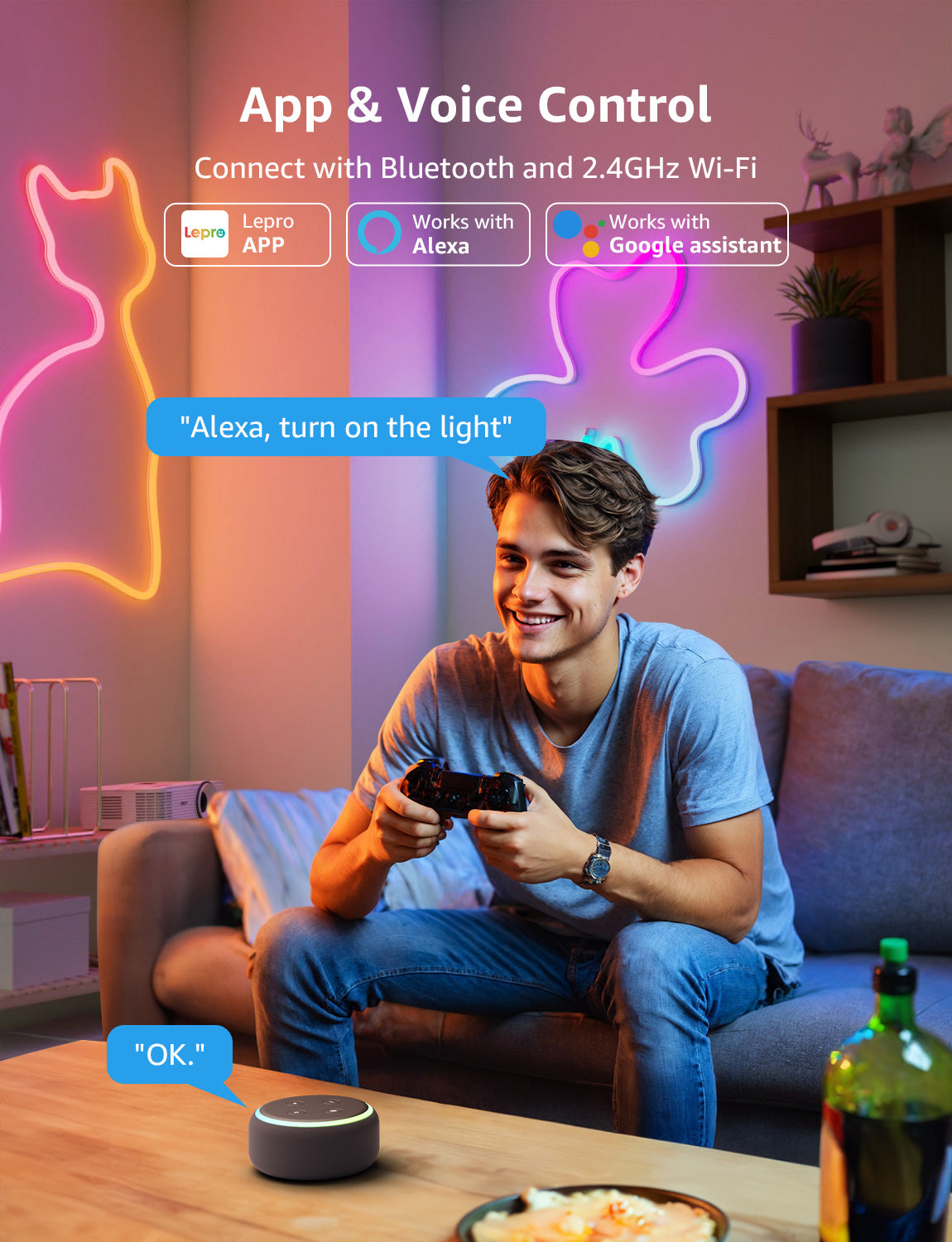 Lepro N1 AI Smart RGB Rope Lights for Christmas, Personalized AI Lighting Designer, LightBeats Music Sync, Color Segment DIY, Voice Control Via App, 9.84ft Wi-Fi & Bluetooth LED Strip Lights