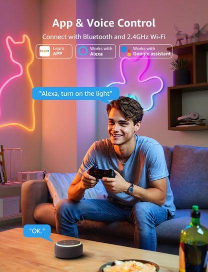 Lepro N1 AI Smart RGB Rope Lights for Christmas, Personalized AI Lighting Designer, LightBeats Music Sync, Color Segment DIY, Voice Control Via App, 9.84ft Wi-Fi & Bluetooth LED Strip Lights