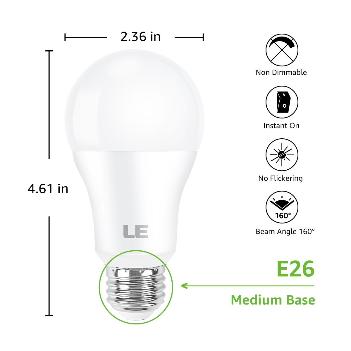 Lepro LED Light Bulb, 100W Equivalent, 14W 1500 Lumens, 2700~5000K Daylight White, Non-Dimmable A19 E26 Base, 15000 Hour 10 Year Lifetime,